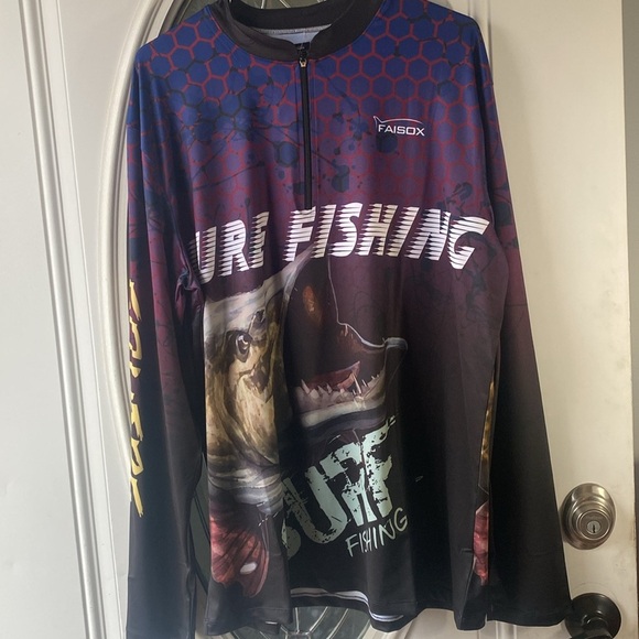 FAISOX UPF50+ Lure Fishing Jersey Ice Silk Half Stand Collar Long Sleeve Size XL - Picture 6 of 13